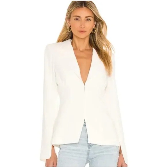 Amanda Uprichard Dovima Blazer L notch Lapel Collar Padded Shoulders Ivory - Picture 1 of 7
